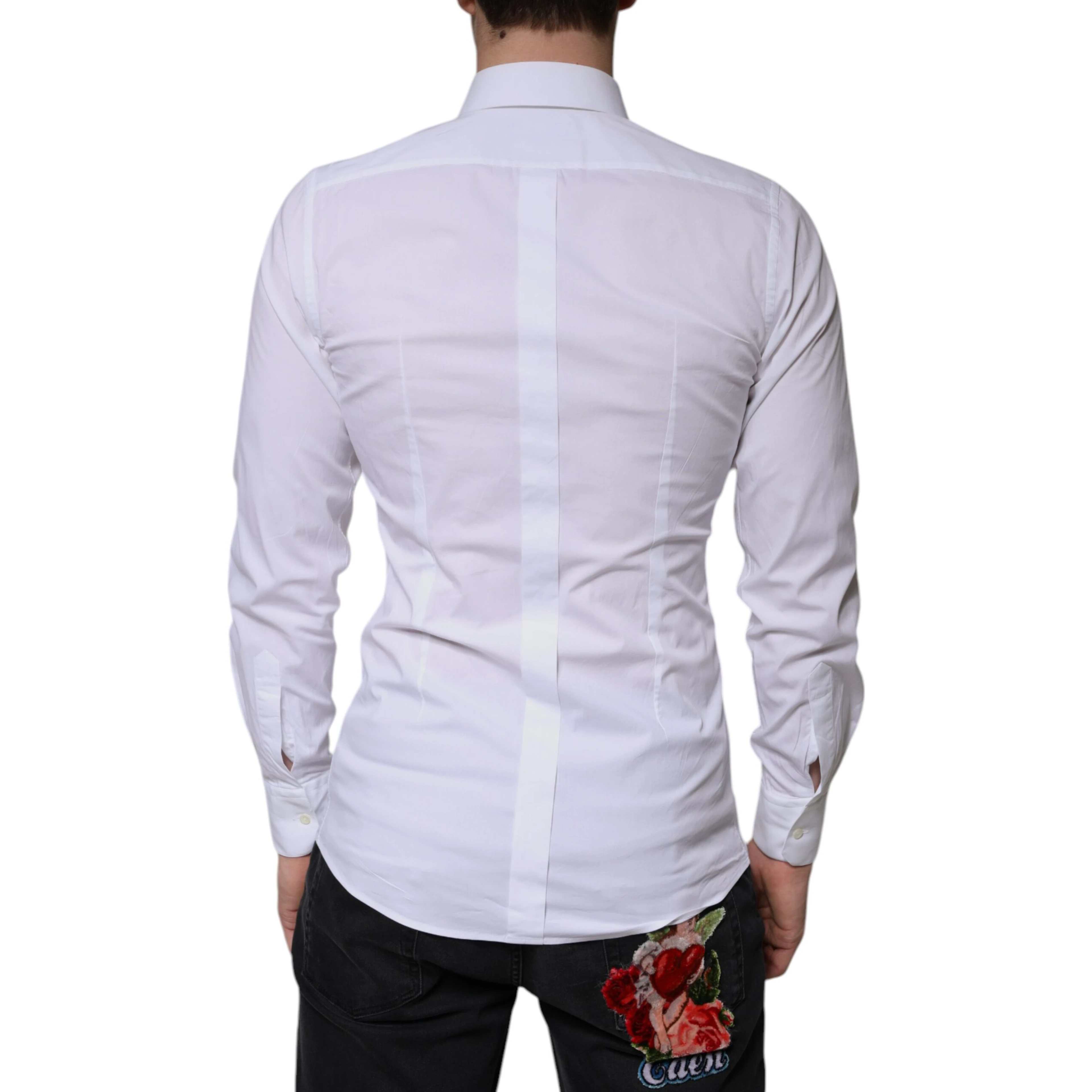 White Cotton Formal Men GOLD Dress Shirt