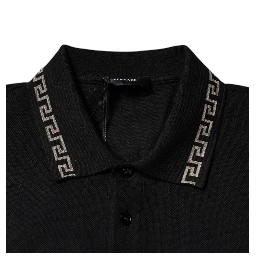 Black Viscose Collared Polo Short Sleeves T-shirt