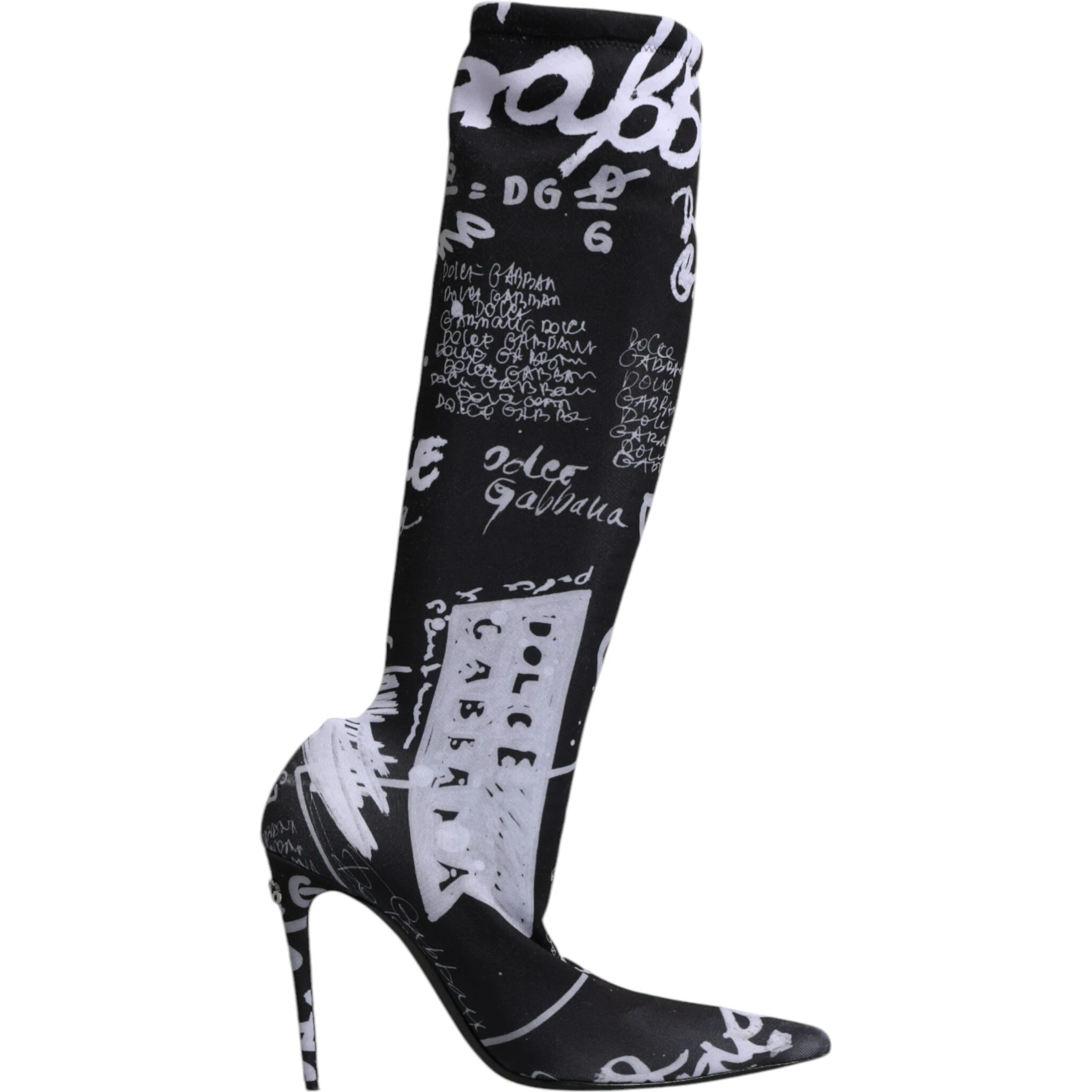 Black Logo Stretch Heels High Boots Shoes