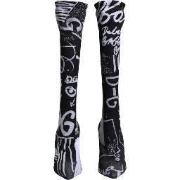 Black Logo Stretch Heels High Boots Shoes
