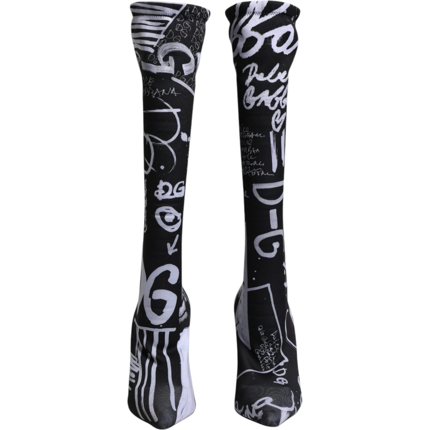 Black Logo Stretch Heels High Boots Shoes