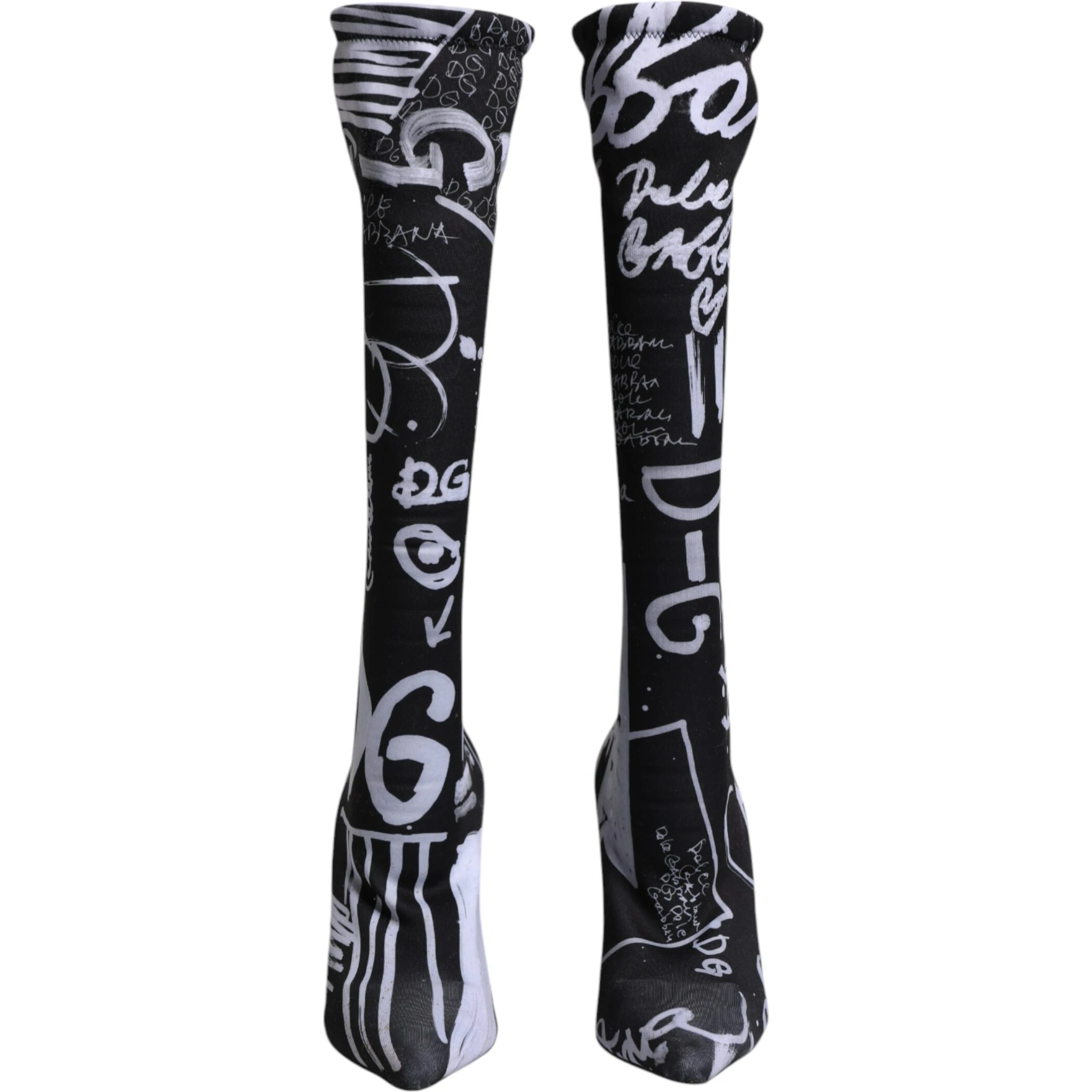 Black Logo Stretch Heels High Boots Shoes