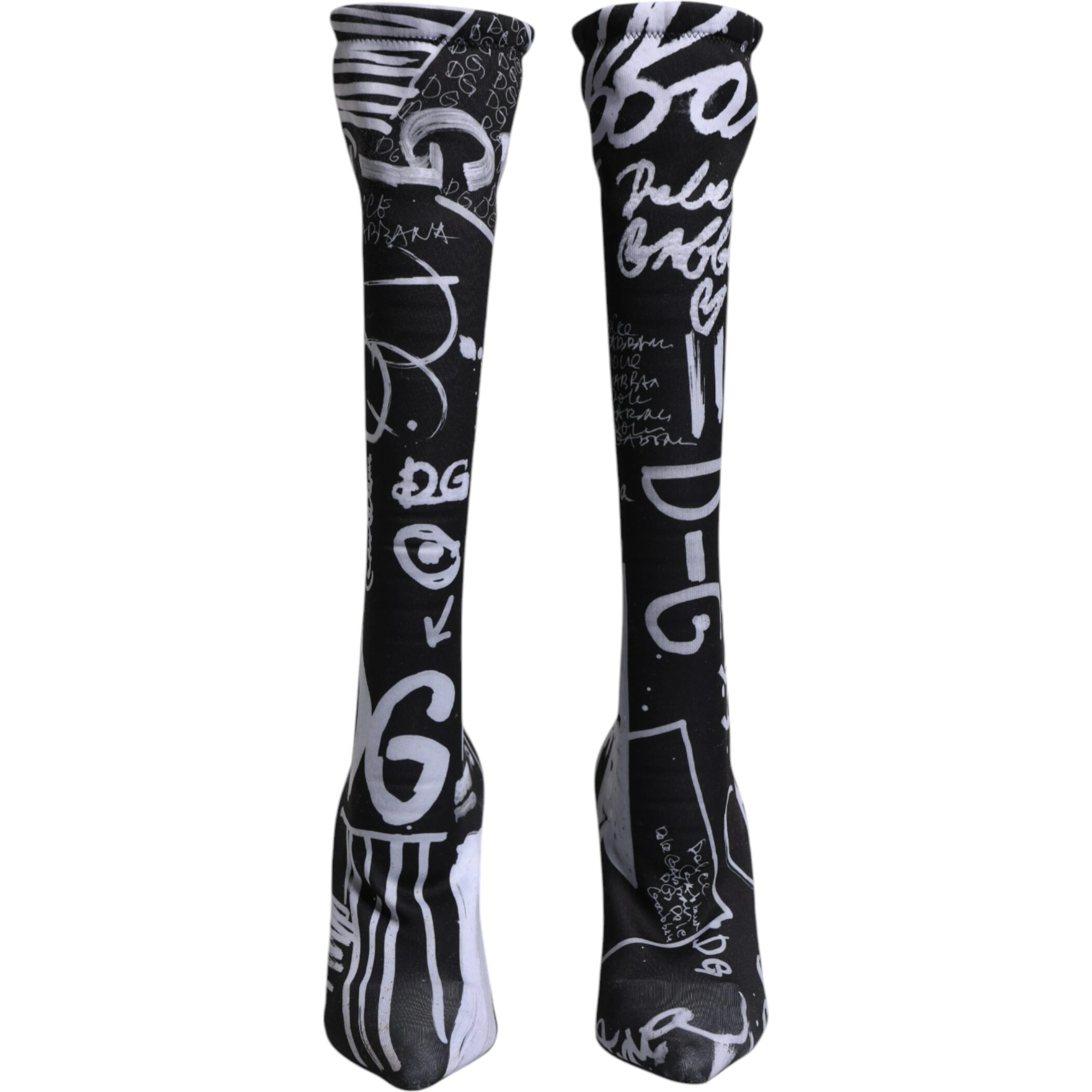 Black Logo Stretch Heels High Boots Shoes