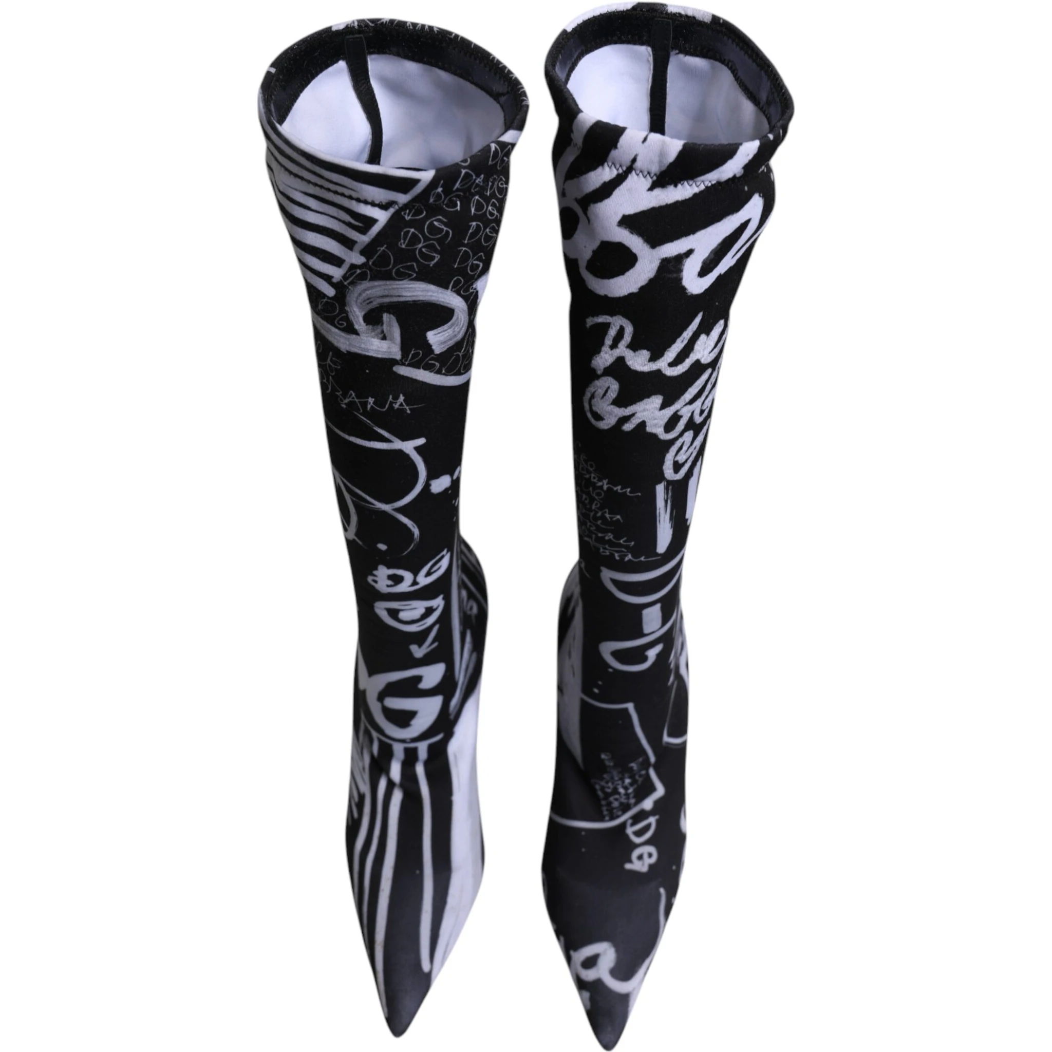 Black Logo Stretch Heels High Boots Shoes