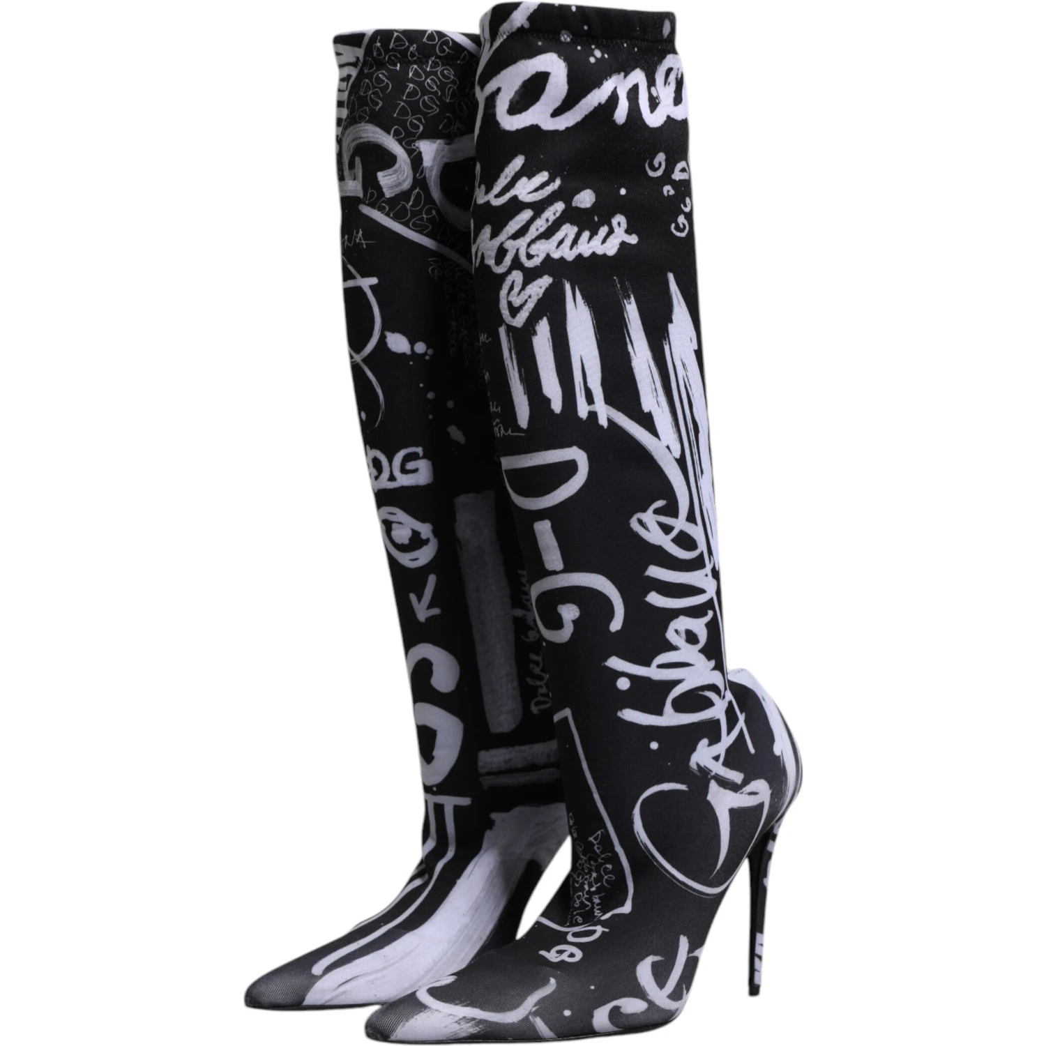 Black Logo Stretch Heels High Boots Shoes