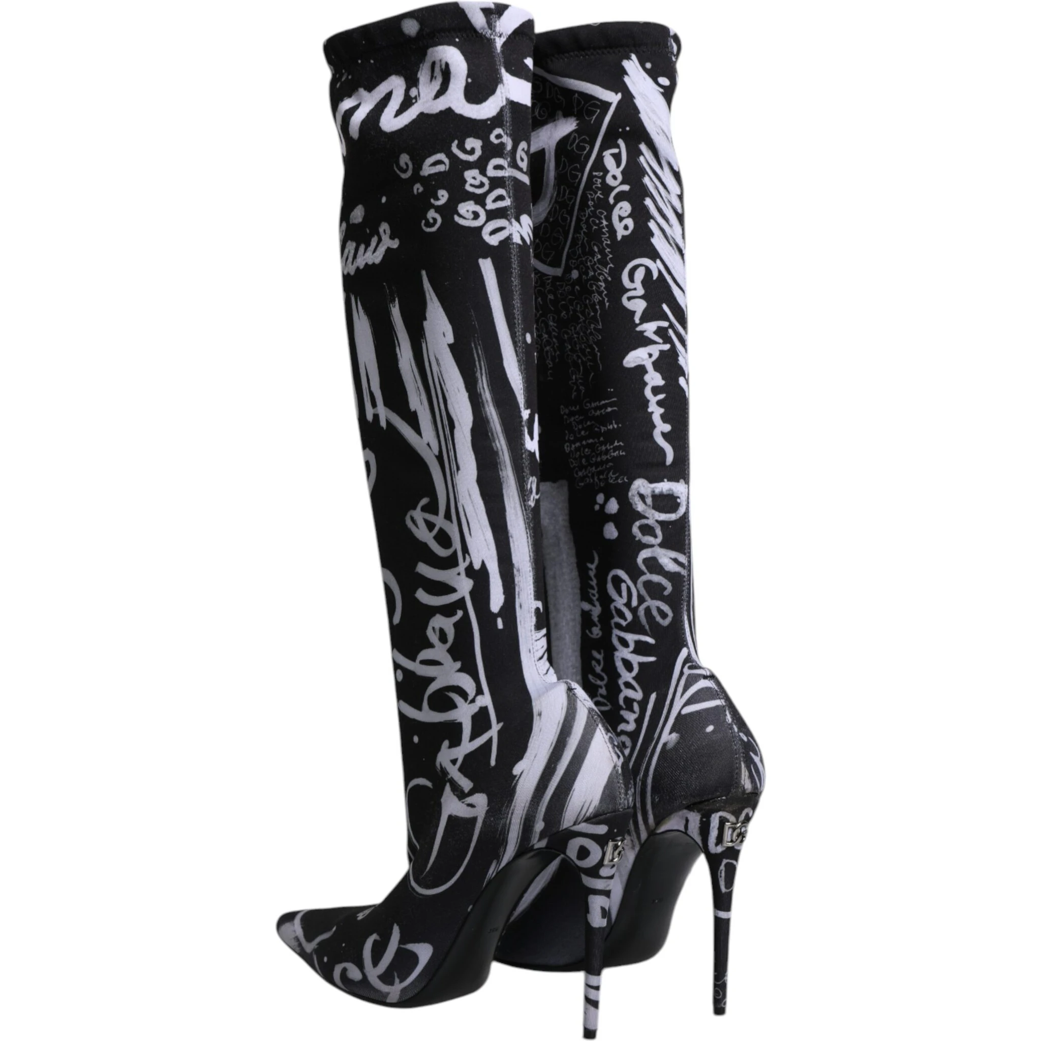 Black Logo Stretch Heels High Boots Shoes
