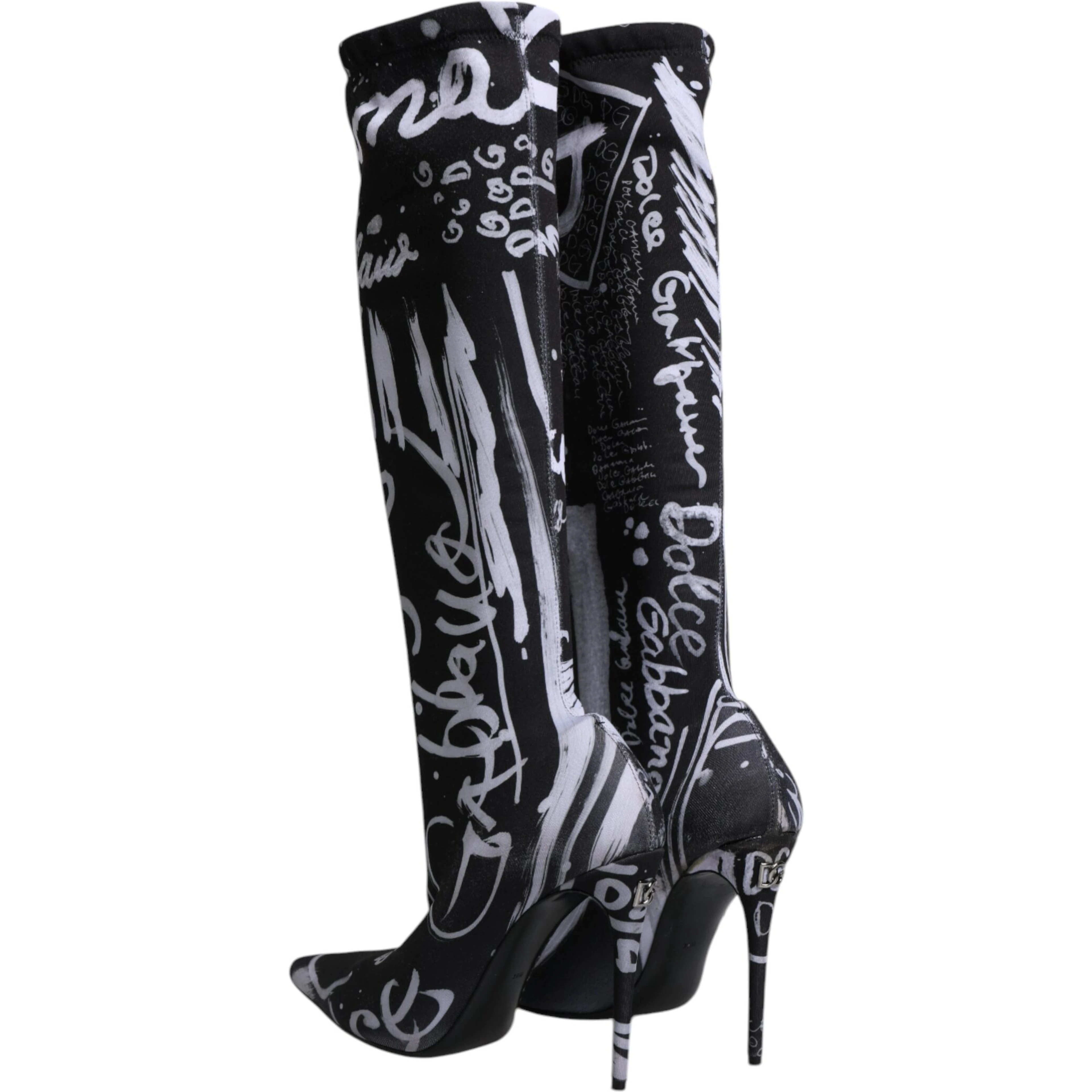 Black Logo Stretch Heels High Boots Shoes