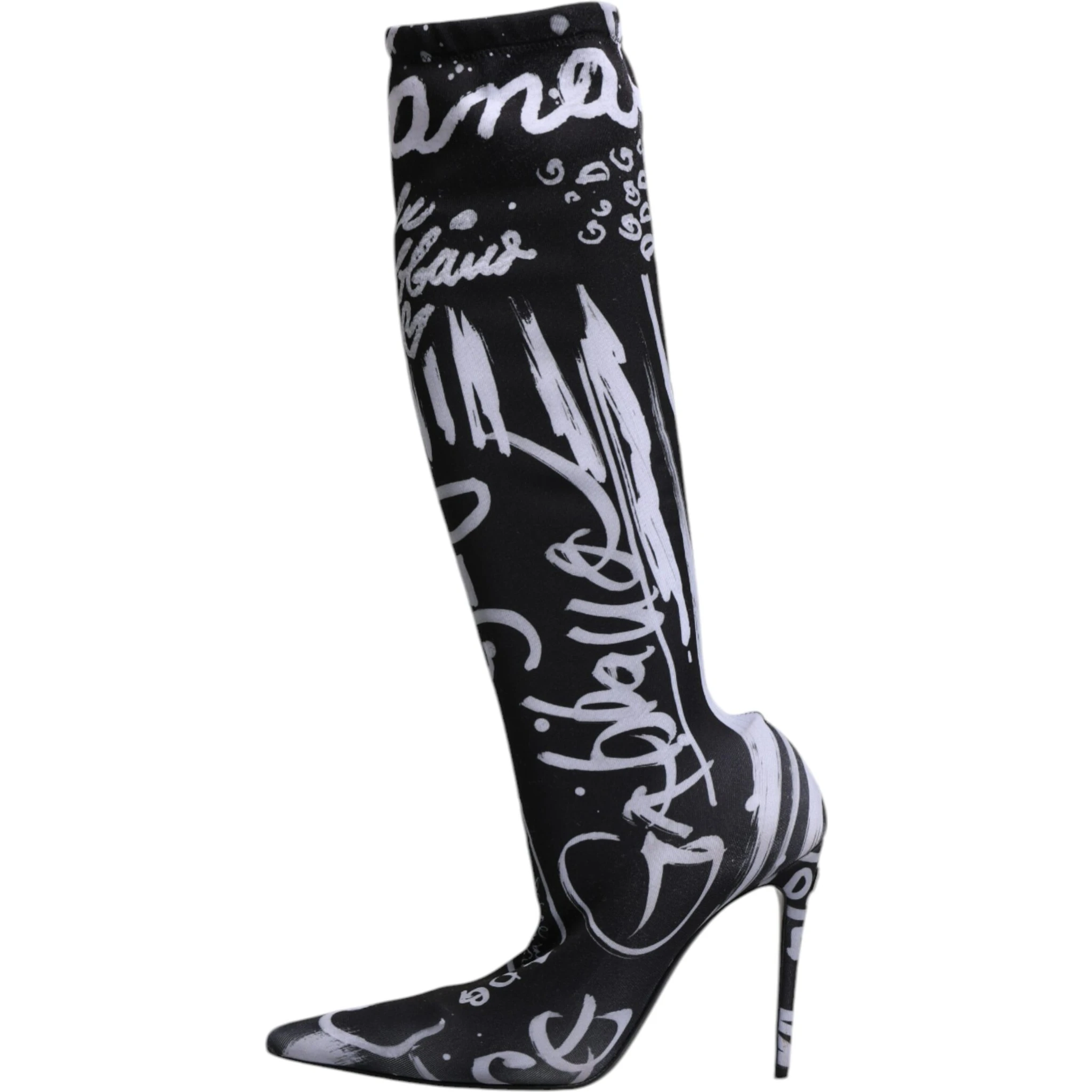 Black Logo Stretch Heels High Boots Shoes