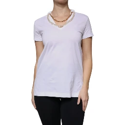 White Cotton Necklace Chain Short Sleeves T-shirt