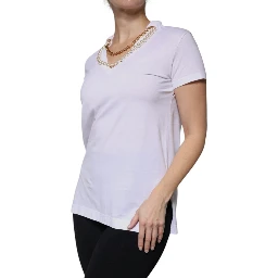 White Cotton Necklace Chain Short Sleeves T-shirt