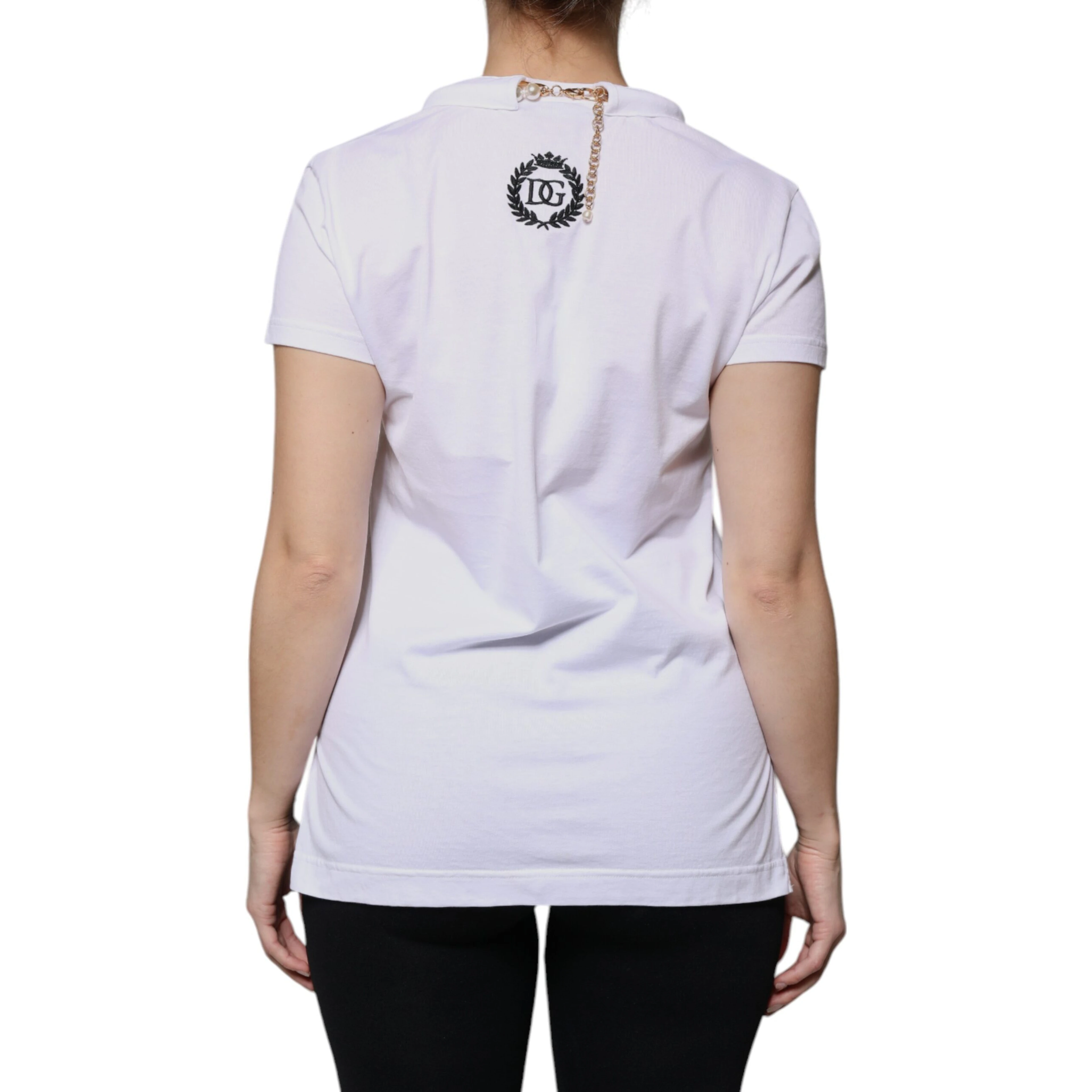 White Cotton Necklace Chain Short Sleeves T-shirt
