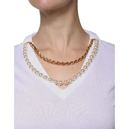 White Cotton Necklace Chain Short Sleeves T-shirt