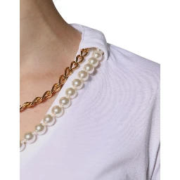 White Cotton Necklace Chain Short Sleeves T-shirt
