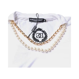 White Cotton Necklace Chain Short Sleeves T-shirt