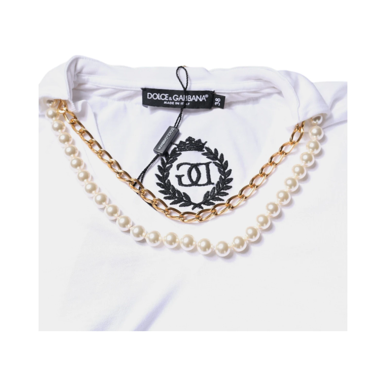 White Cotton Necklace Chain Short Sleeves T-shirt