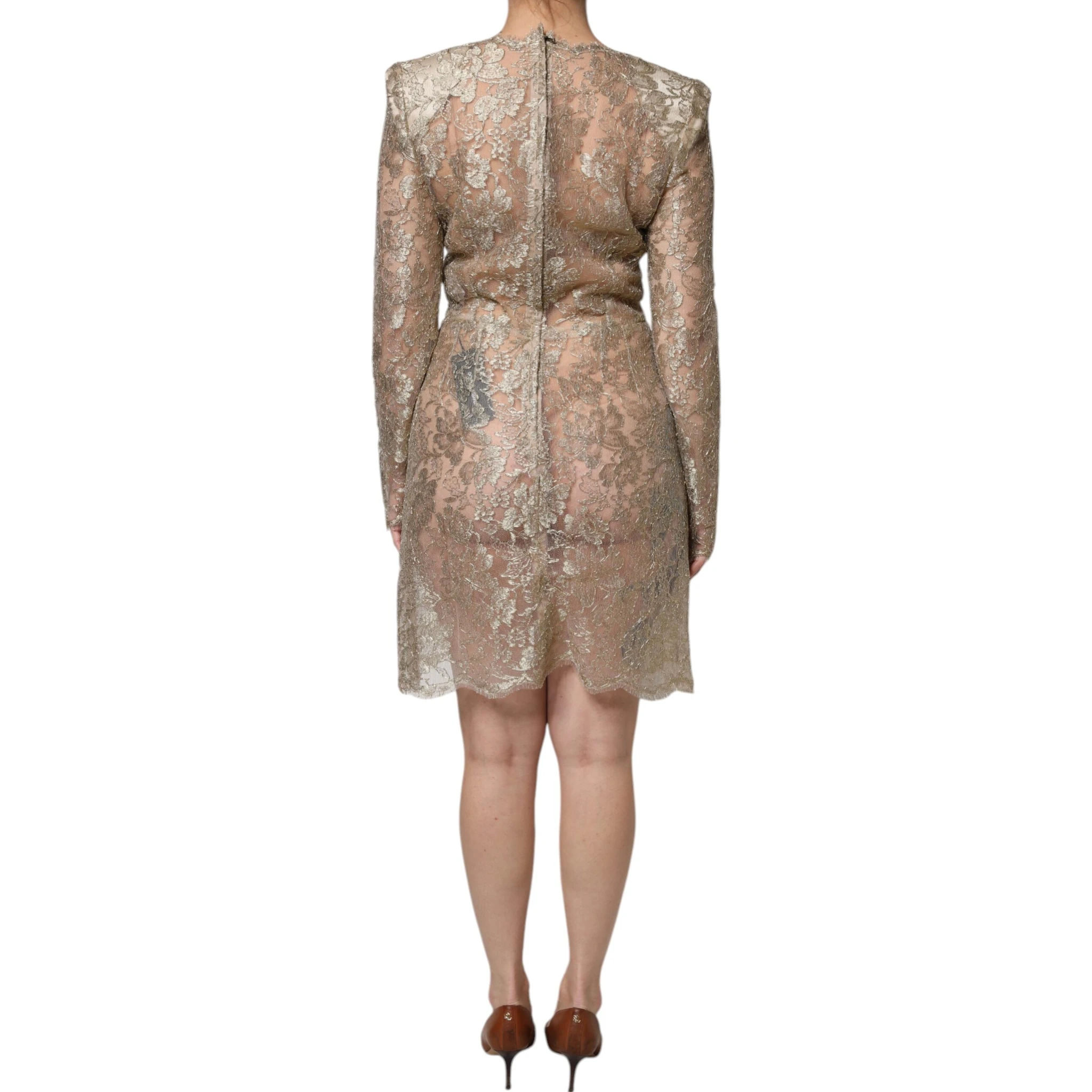 Gold Floral Lace A-line Sheath Mini Dress