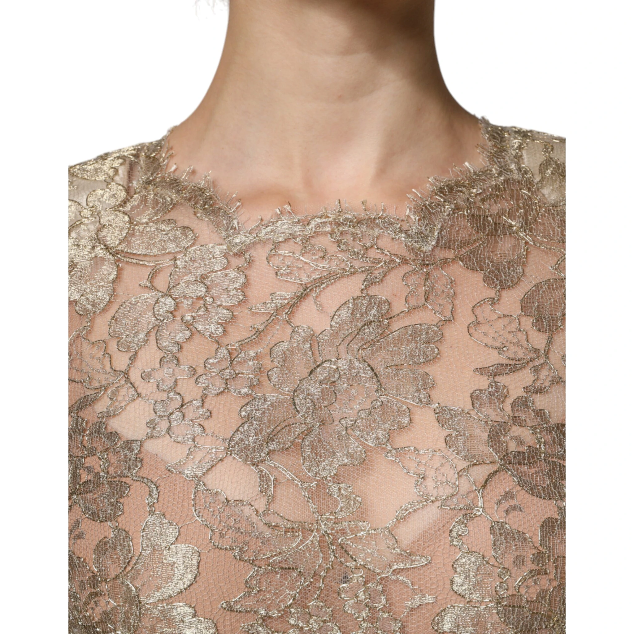Gold Floral Lace A-line Sheath Mini Dress