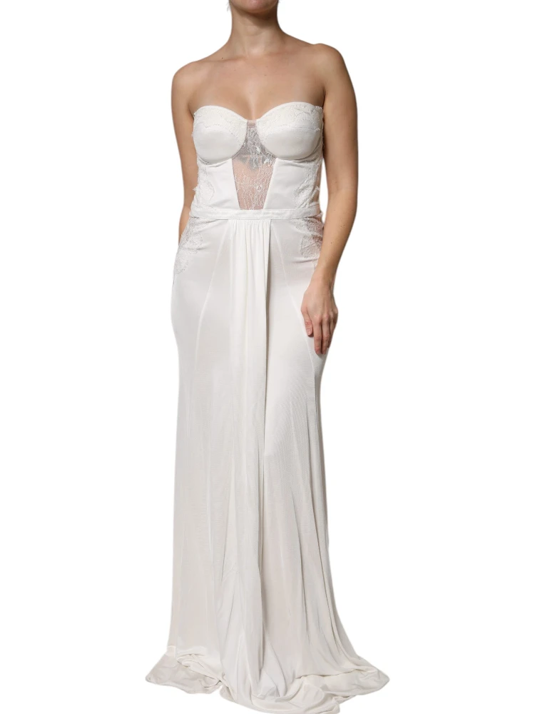 White Strapless Bustier Mermaid Gown Dress