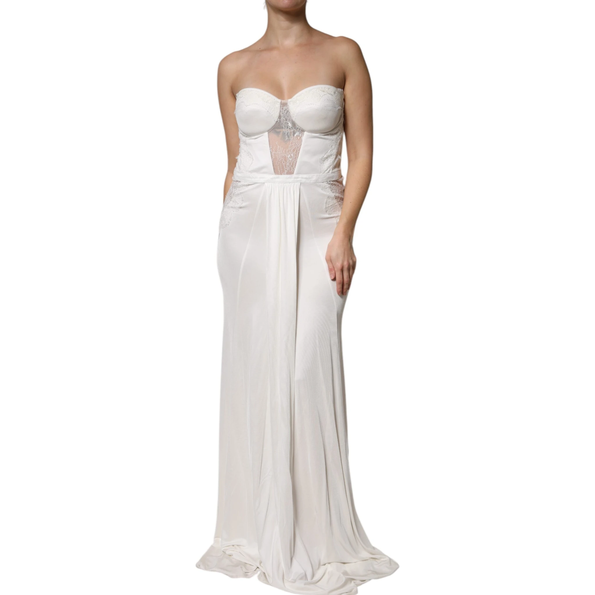 White Strapless Bustier Mermaid Gown Dress