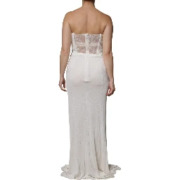 White Strapless Bustier Mermaid Gown Dress
