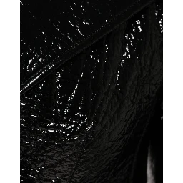 Black Leather Cropped Long Sleeve Coat Jacket