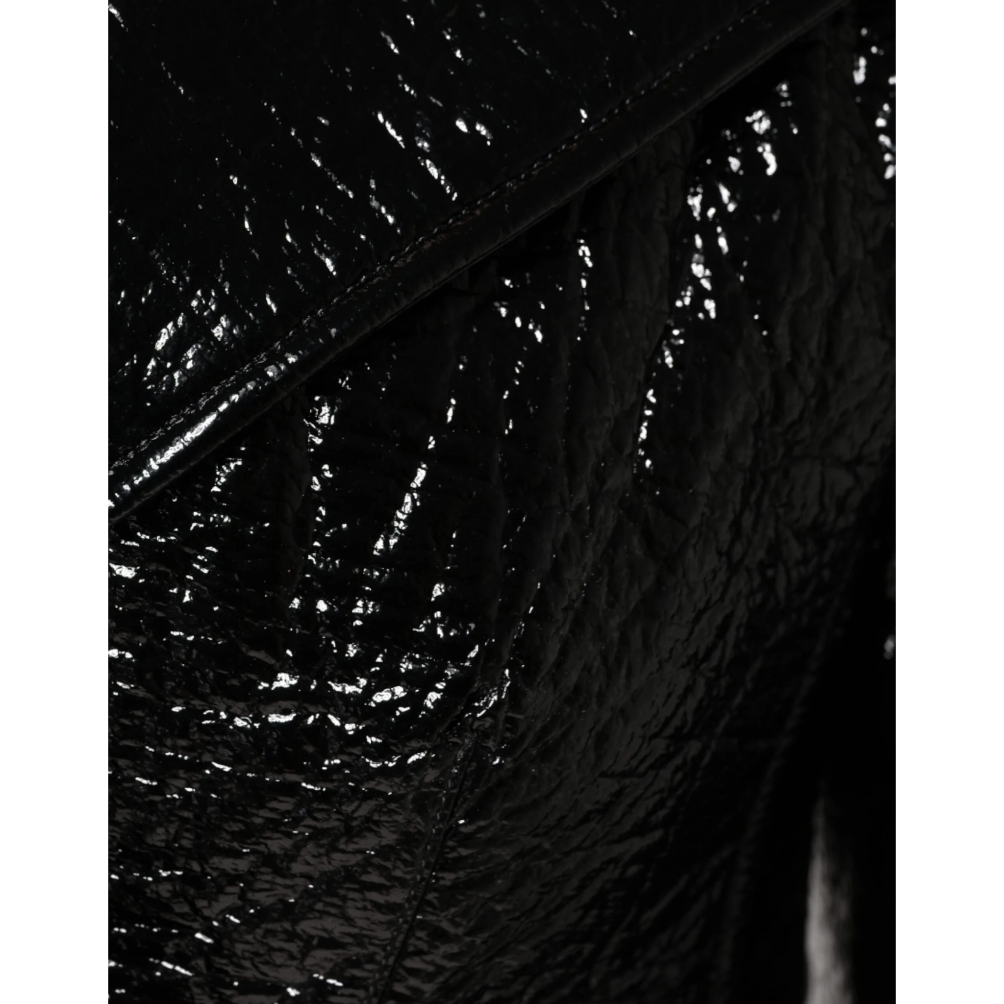 Black Leather Cropped Long Sleeve Coat Jacket