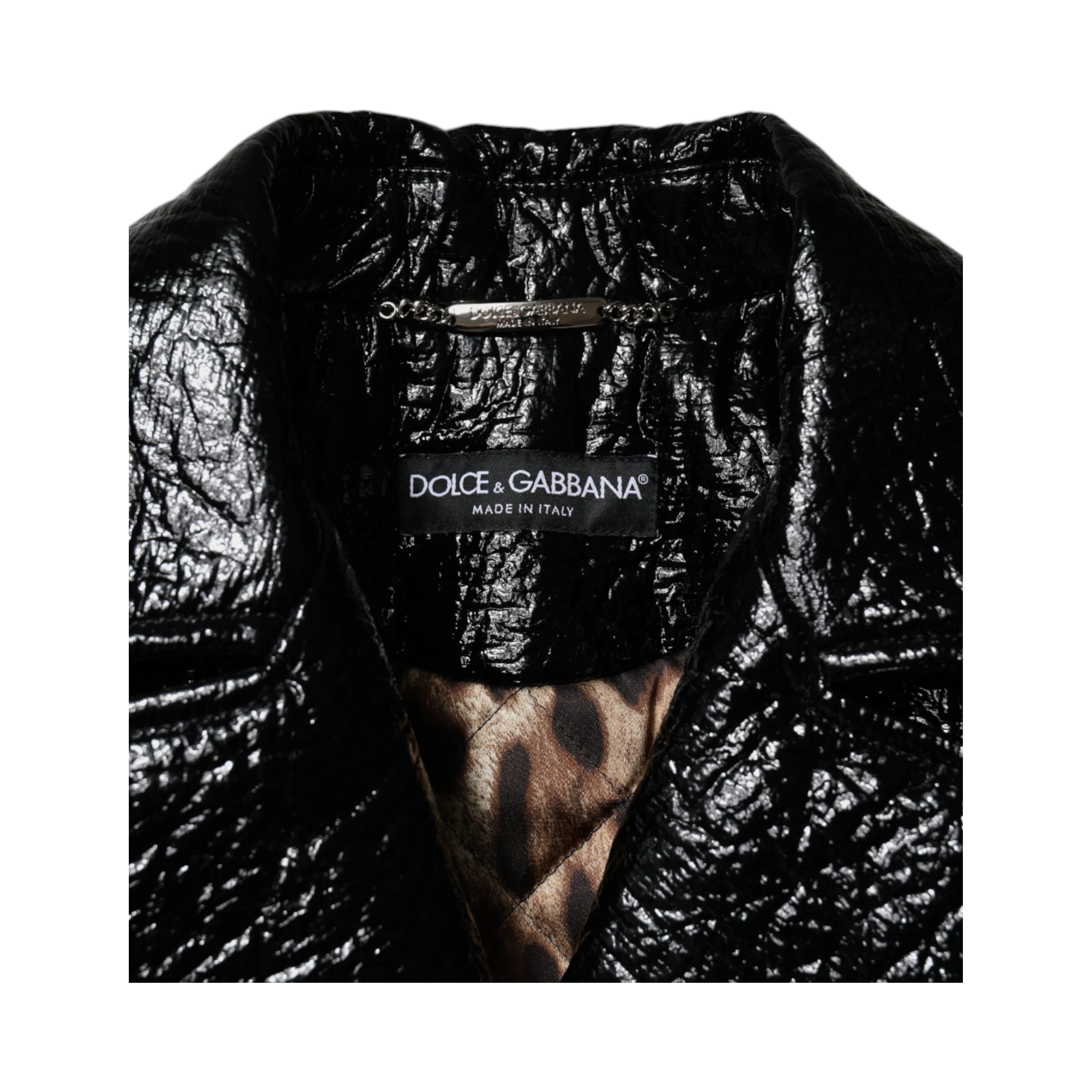 Black Leather Cropped Long Sleeve Coat Jacket