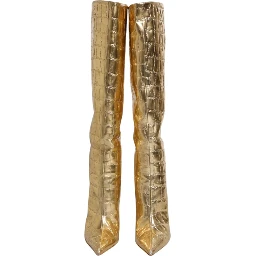 Gold Leather Stiletto Heels High Boots Shoes