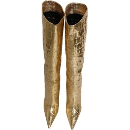 Gold Leather Stiletto Heels High Boots Shoes