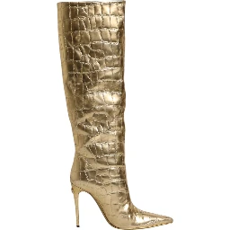 Gold Leather Stiletto Heels High Boots Shoes