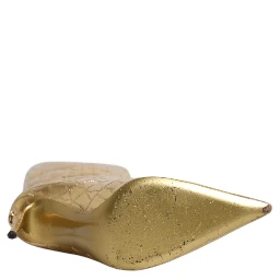 Gold Leather Stiletto Heels High Boots Shoes