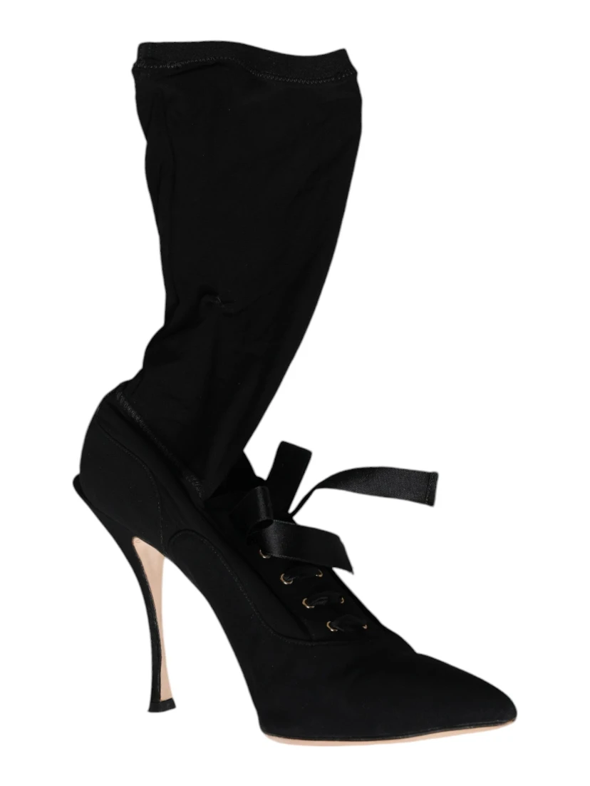 Black Stiletto Heels Mid Calf Boots Shoes