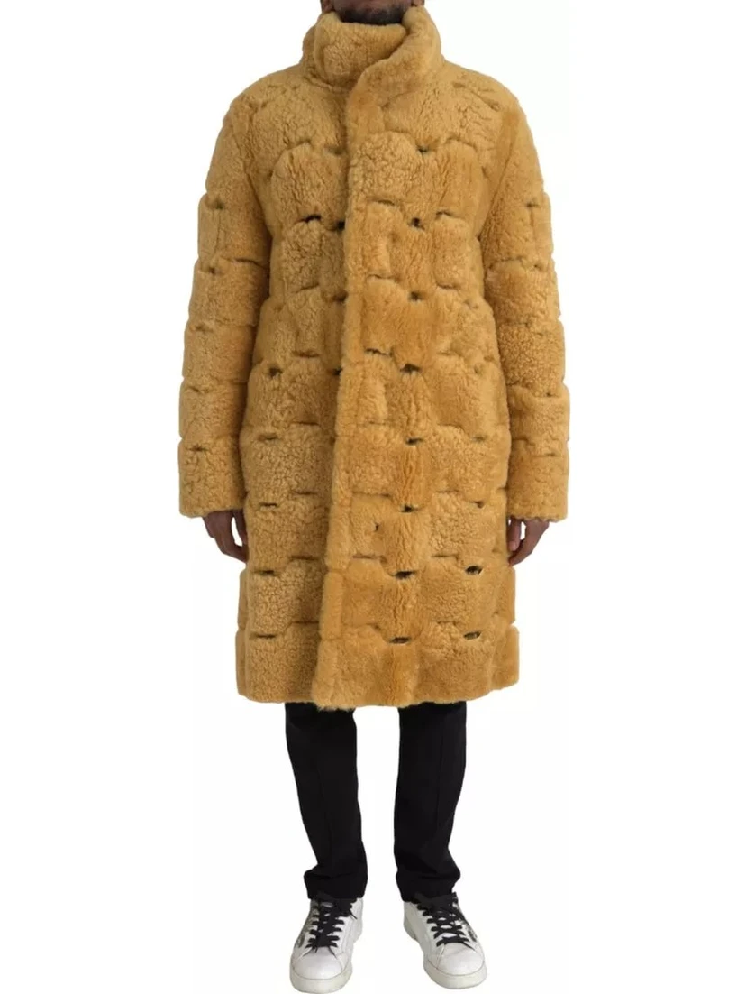 Yellow Wool Long Teddy Coat Jacket