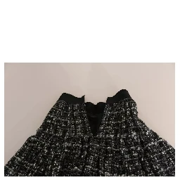 Black Check Flounce Detailed Wool Mini Skirt