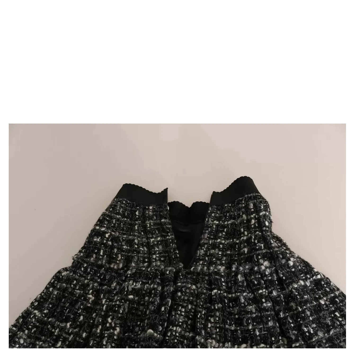 Black Check Flounce Detailed Wool Mini Skirt