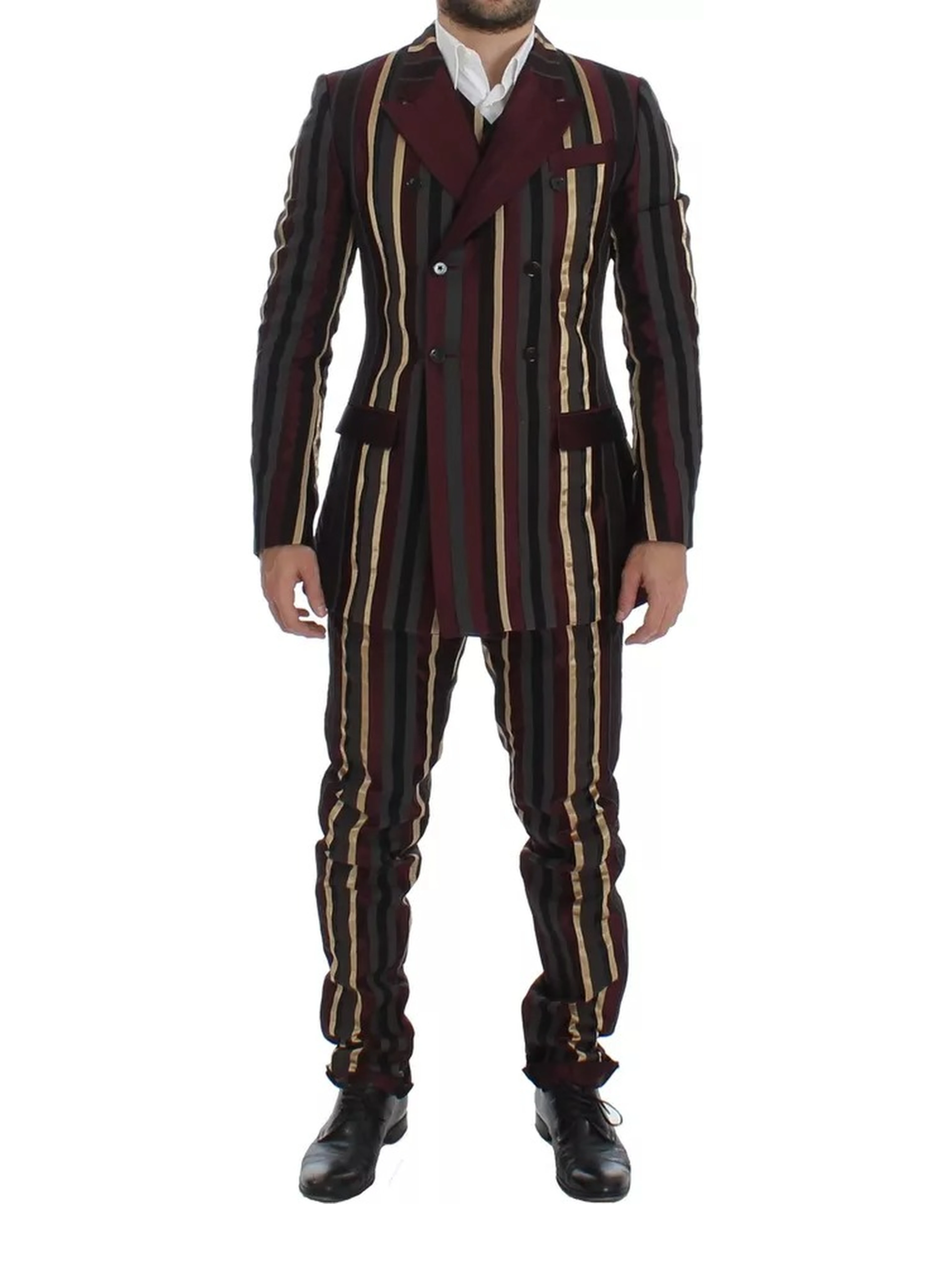 Multicolor Striped Runway 3 Piece Slim Fit Vest Suit