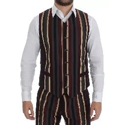Multicolor Striped Runway 3 Piece Slim Fit Vest Suit