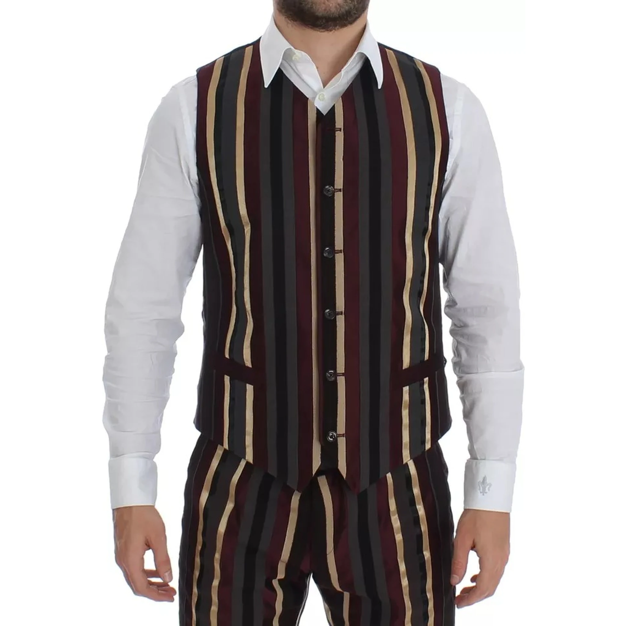Multicolor Striped Runway 3 Piece Slim Fit Vest Suit