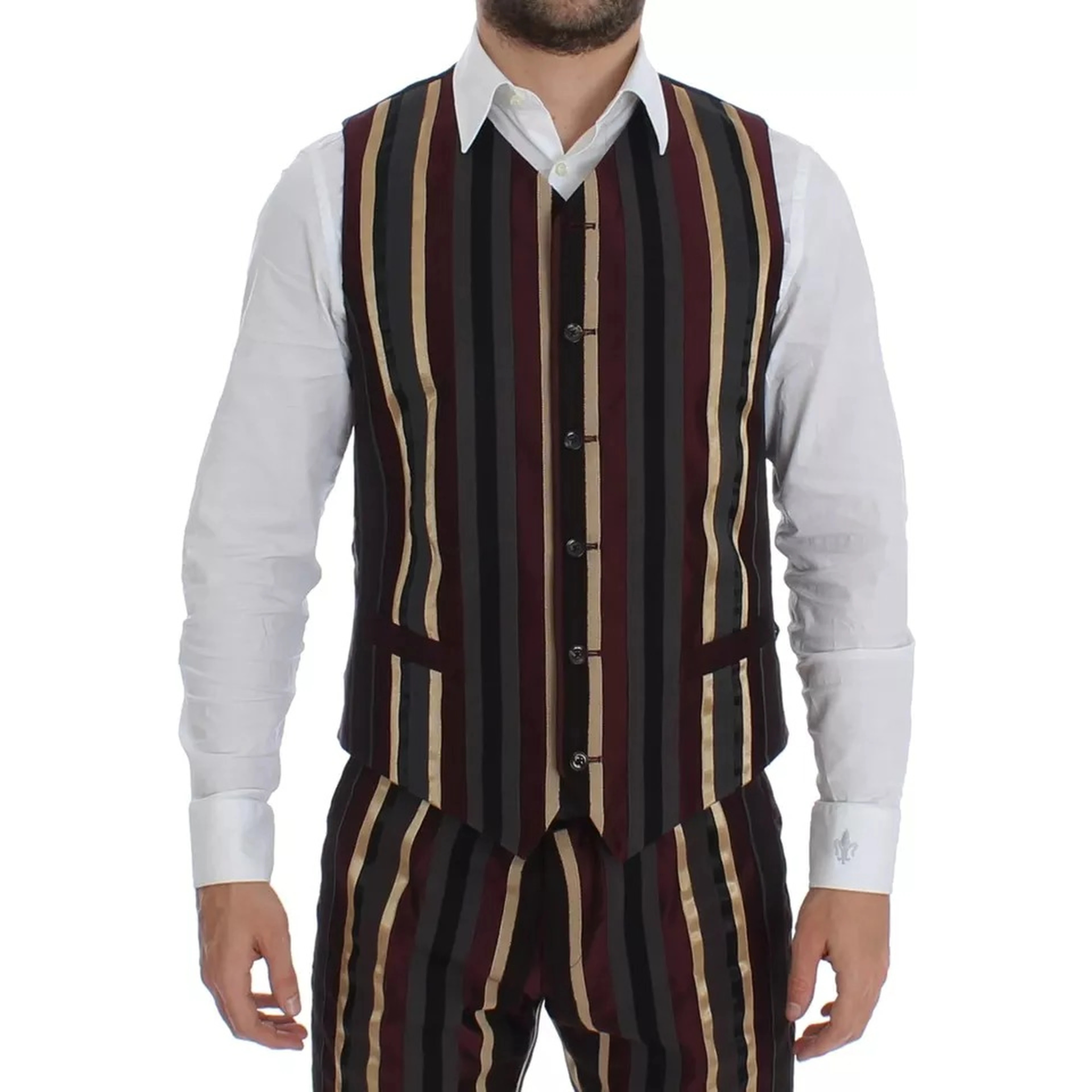Multicolor Striped Runway 3 Piece Slim Fit Vest Suit
