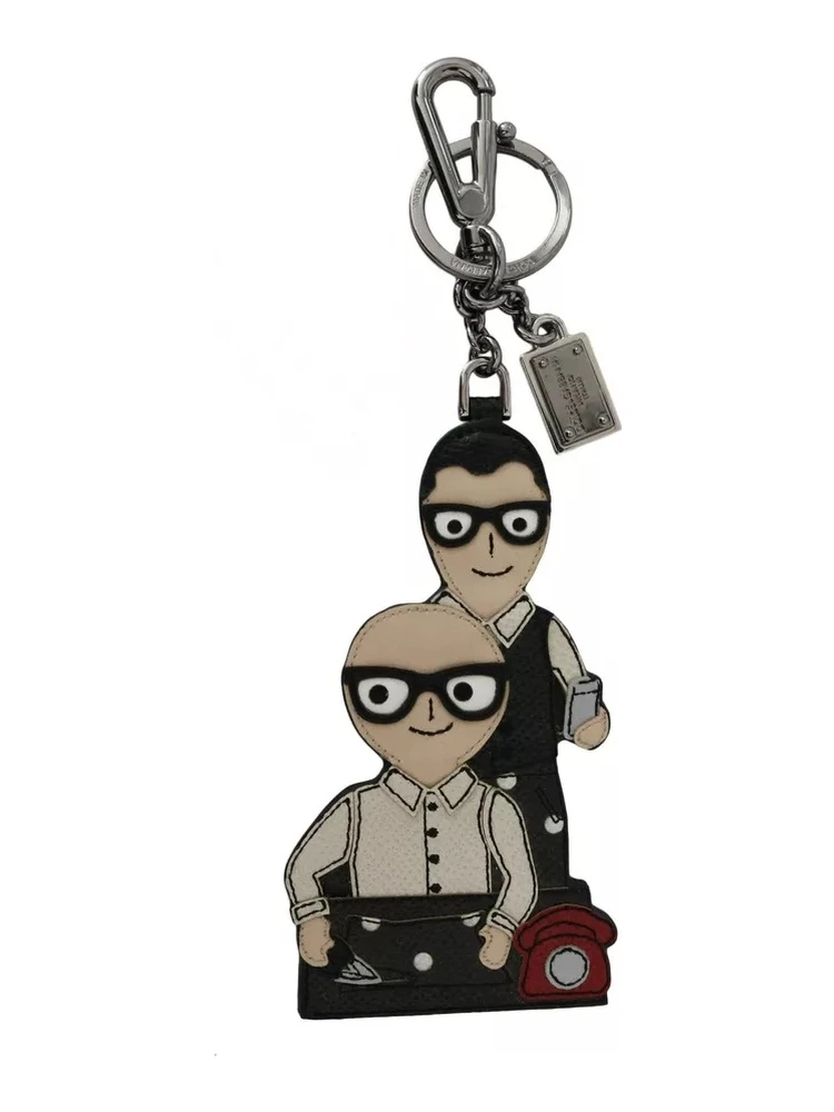 Silver Leather Dominico Stefano #DGFAMILY Logo Badge Keychain