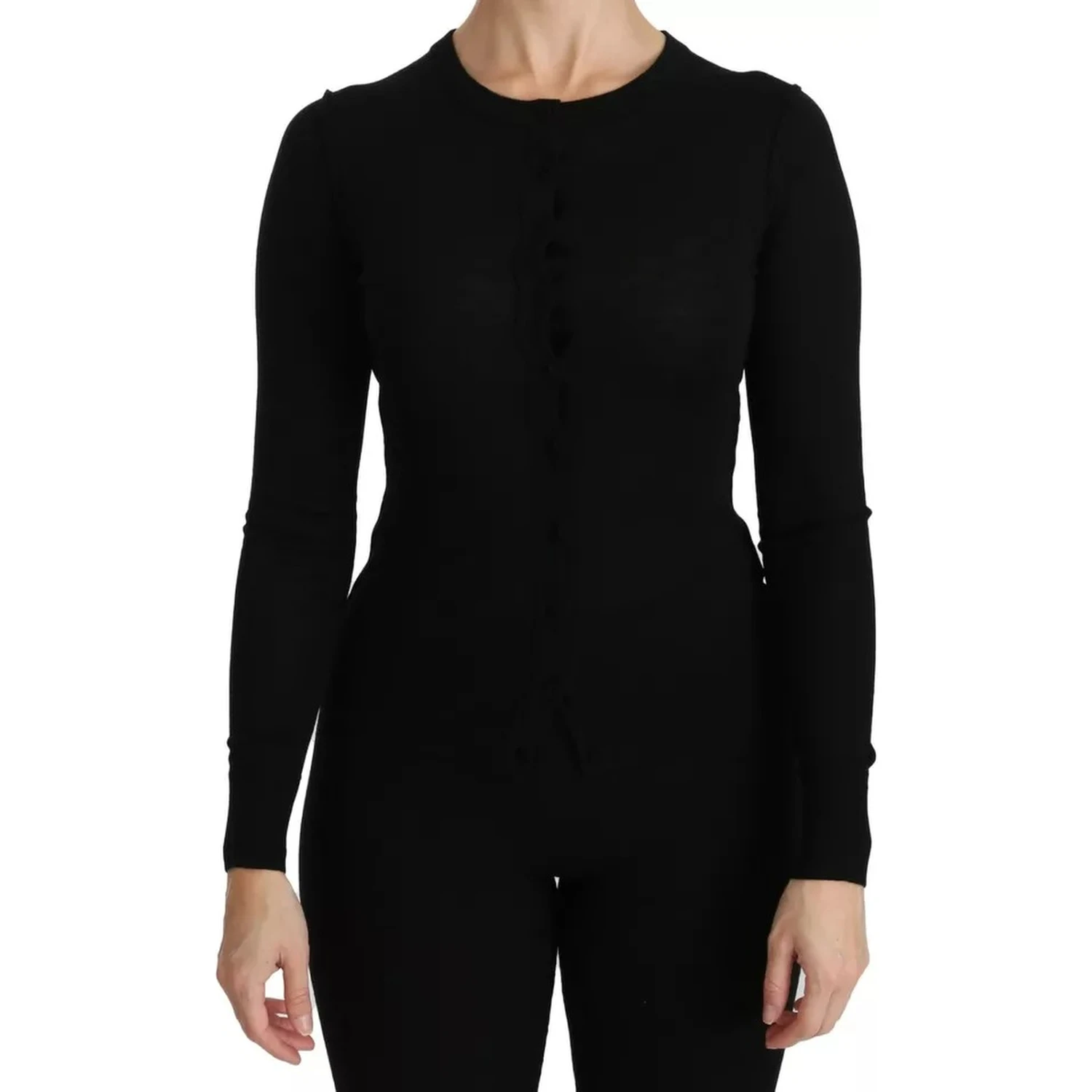 Black Virgin Wool Long Sleeve Top Blouse Top