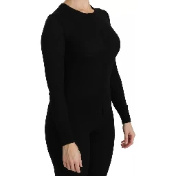 Black Virgin Wool Long Sleeve Top Blouse Top