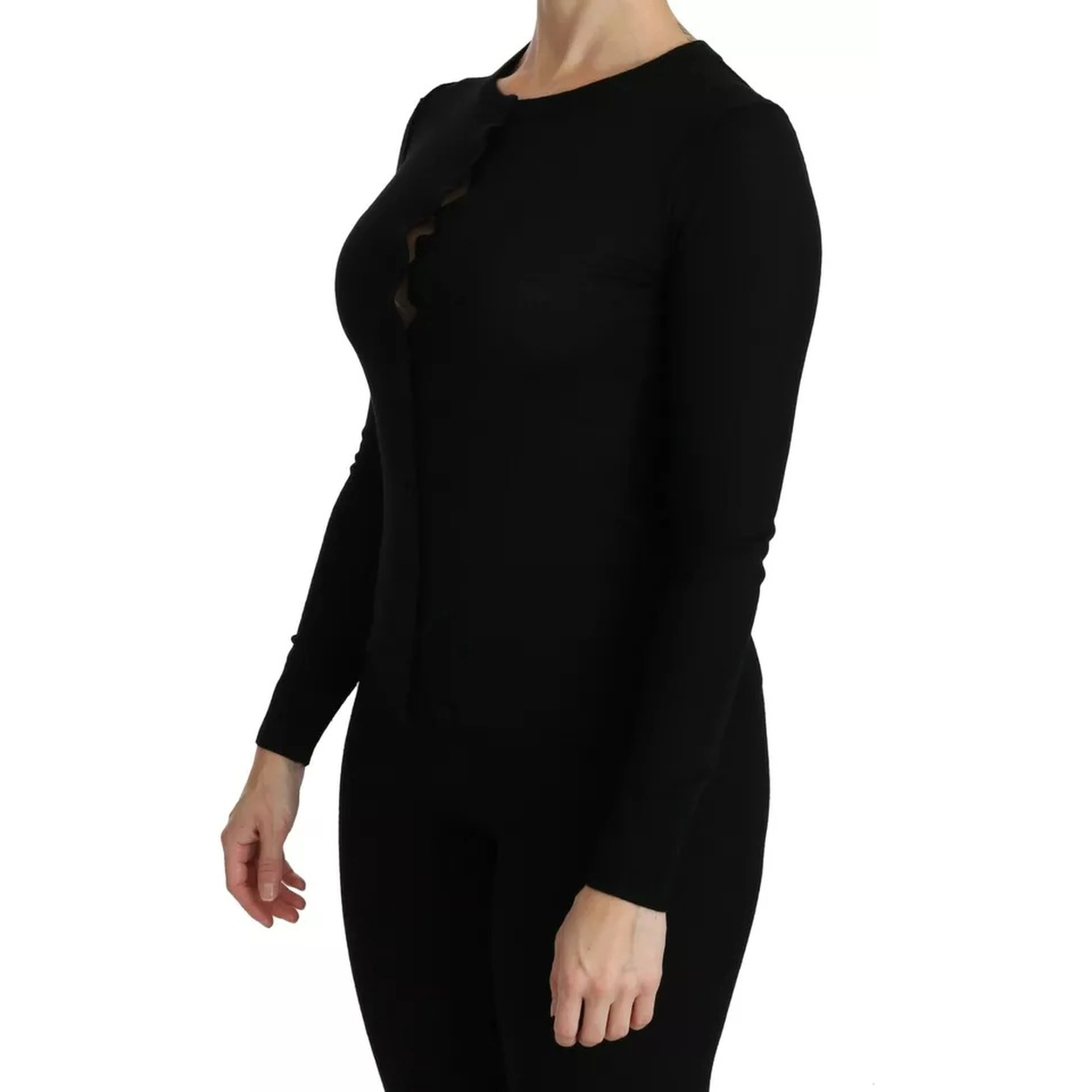 Black Virgin Wool Long Sleeve Top Blouse Top