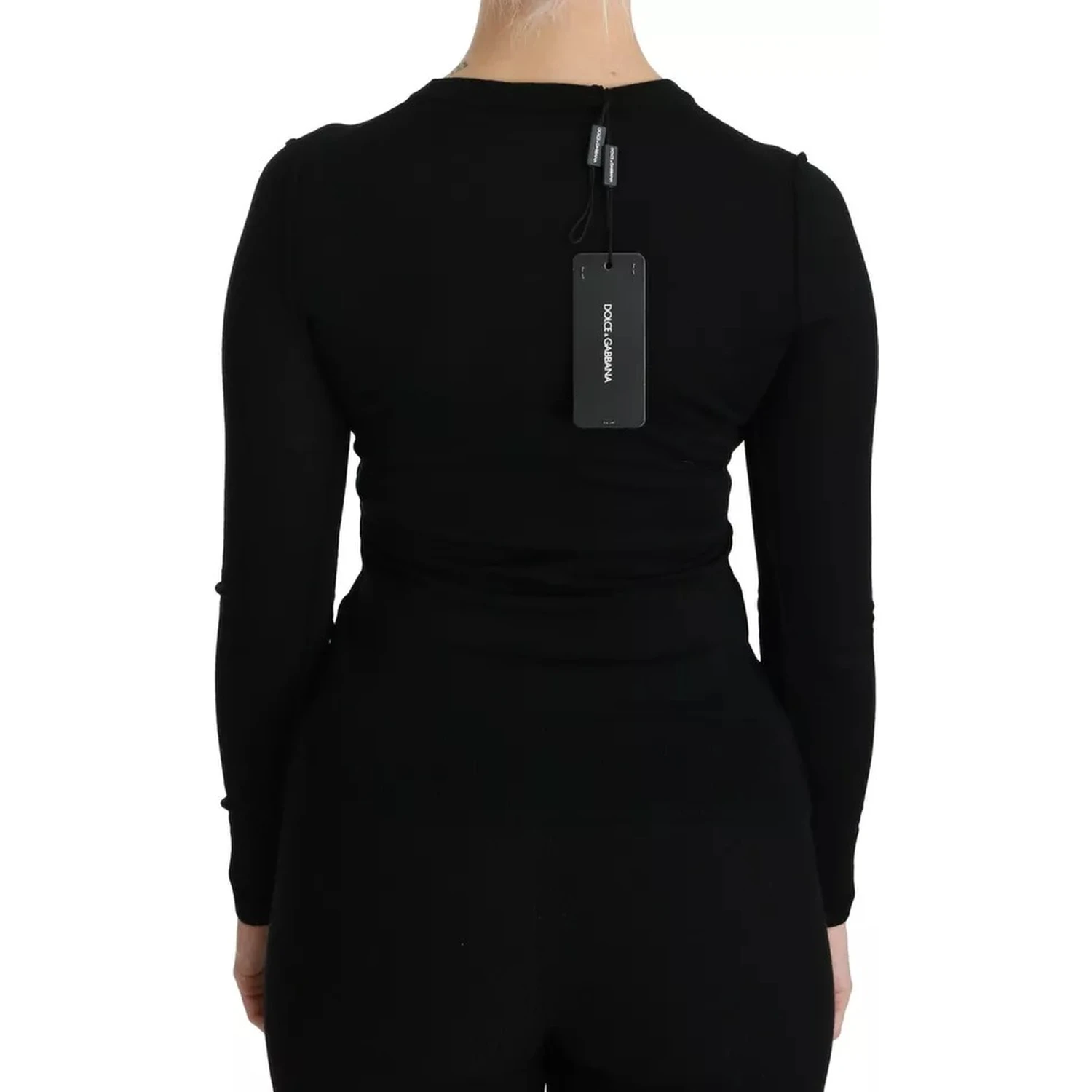Black Virgin Wool Long Sleeve Top Blouse Top