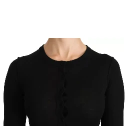 Black Virgin Wool Long Sleeve Top Blouse Top