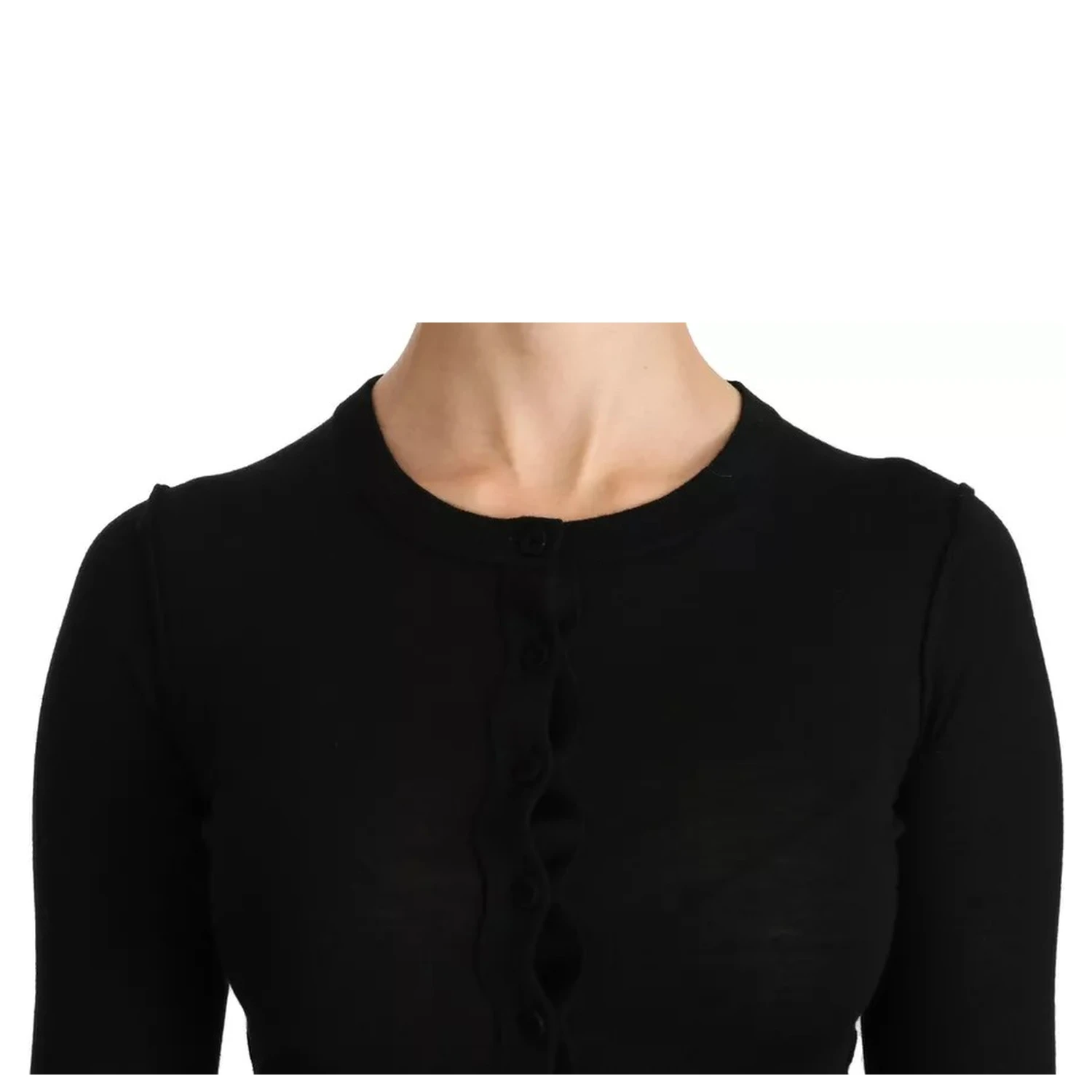 Black Virgin Wool Long Sleeve Top Blouse Top