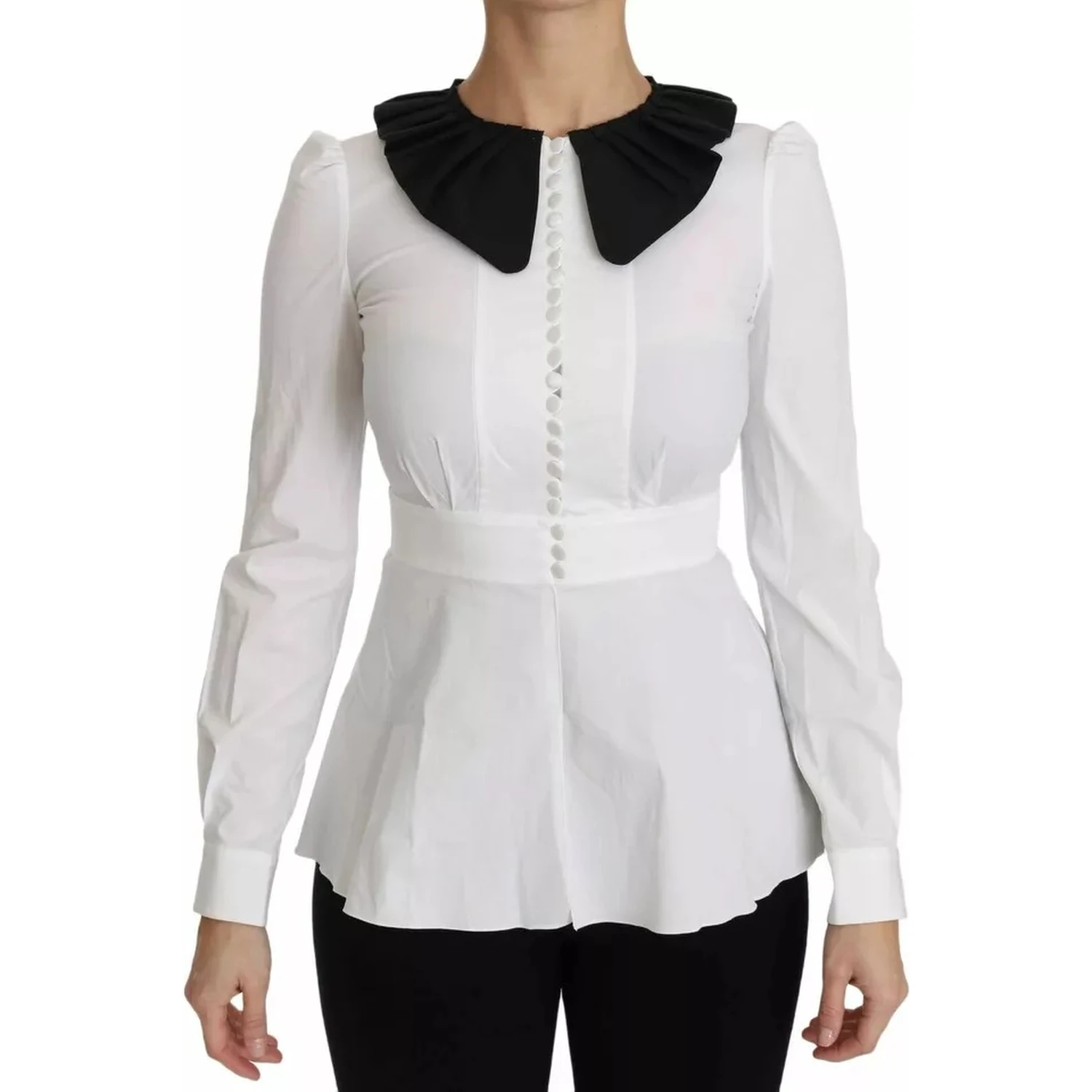 Black White Decorative Buttons Tops Shirt Blouse