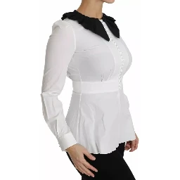 Black White Decorative Buttons Tops Shirt Blouse