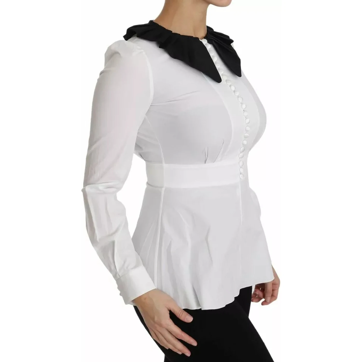 Black White Decorative Buttons Tops Shirt Blouse