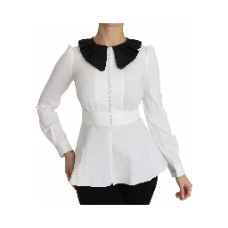 Black White Decorative Buttons Tops Shirt Blouse
